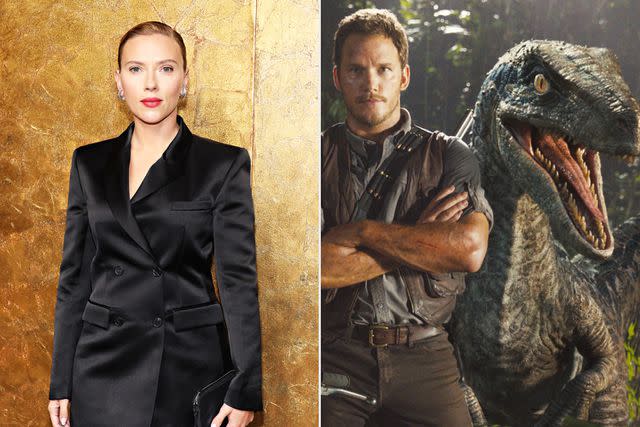 <p>Cindy Ord/Getty; Amblin/Legendary/Universal/Kobal/Shutterstock</p> Scarlett Johansson; Chris Pratt in <em>Jurassic World</em> (2015)