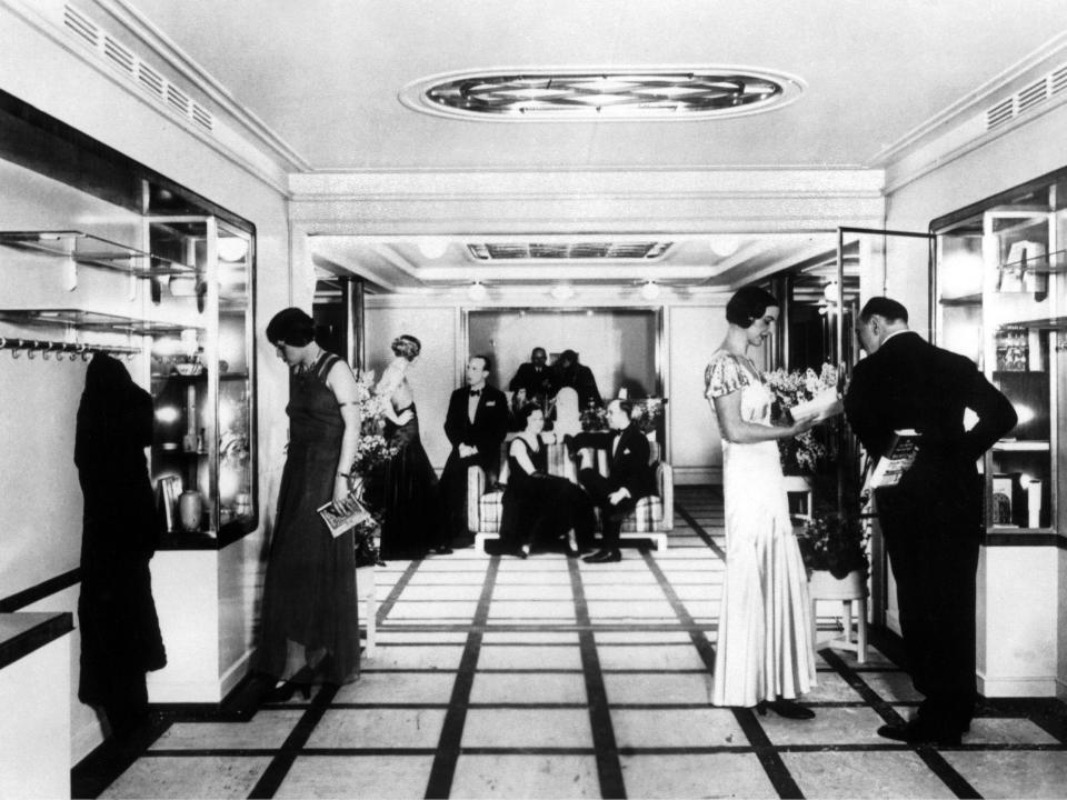 The first class lobby aboard the German liner Caribia in 1930.