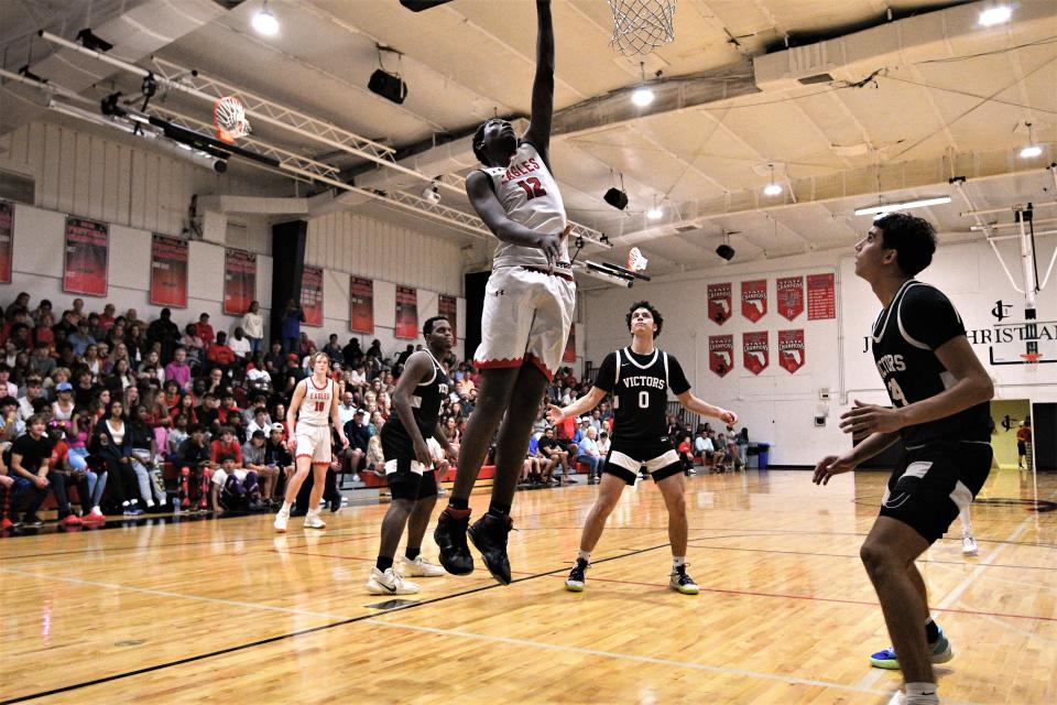 Jupiter Christian boys basketball defeated Miami Christian in the opening round of the FHSAA state tournament on Feb. 16, 2023 in Jupiter.