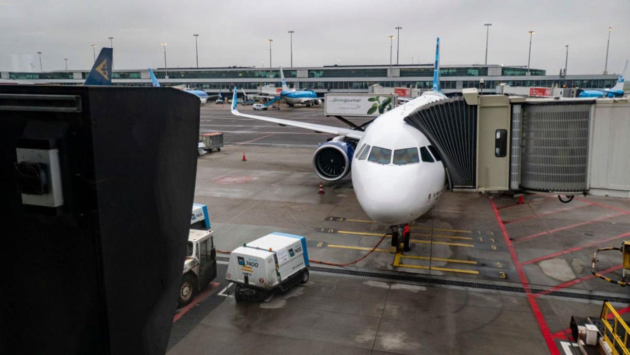 <div>JetBlue Airbus A321neo aircraft flying, landing and taxiing at Polderbaan runway in Amsterdam Schiphol International Airport AMS EHAM in the Netherlands. The narrow body airplane is utilized in transatlantic flights with increased fuel efficiency and range comparing to the predecessors A321ceo. The A321 NEO passenger plane arrived as flight B632 from Boston and departed to New York JFK in the USA. The single aisle airliner has the tail number registration N4048J, is named " Allow Me To Mintroduce Myself " and is powered by 2x PW jet engines. Jet Blue Airways Corporation is a major United States low-cost airline with a fleet of 291 aircraft serving 114 destinations. March 30, 2024 (Photo by Nicolas Economou/NurPhoto via Getty Images)</div>