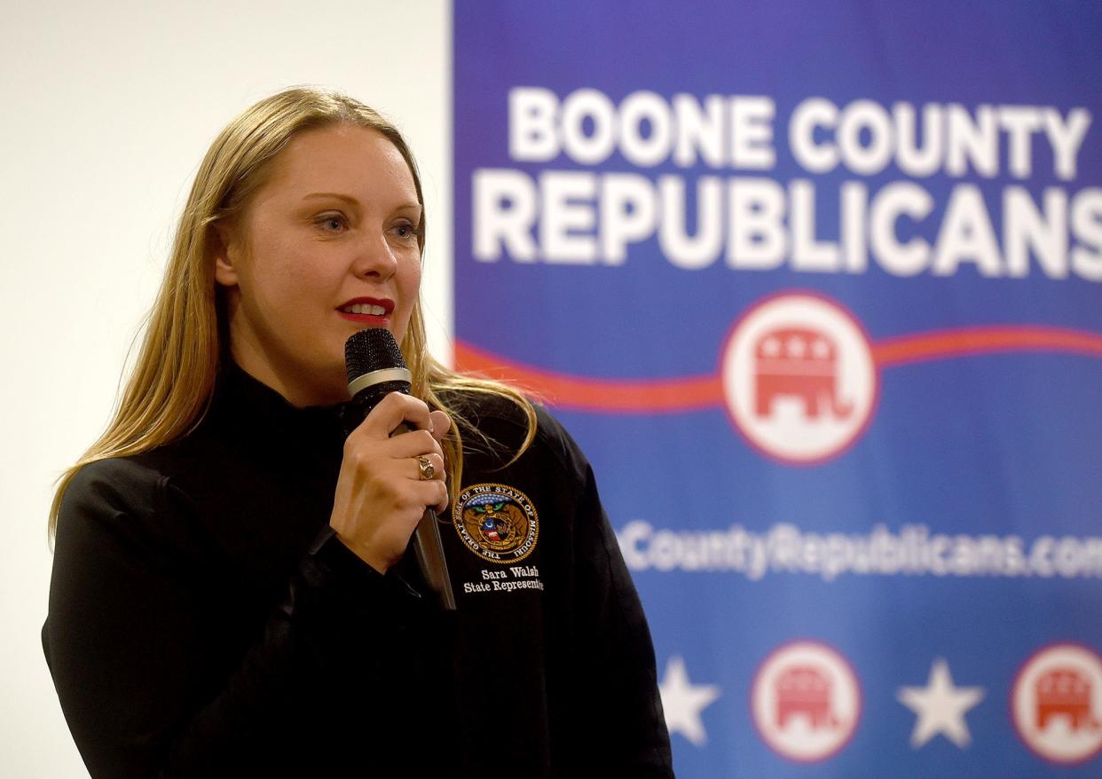 State Rep. Sara Walsh, R-Ashland, thanks her supporters Nov. 4, 2020, at the Boone County Republican election watch party at the Stoney Creek Inn after winning her race.