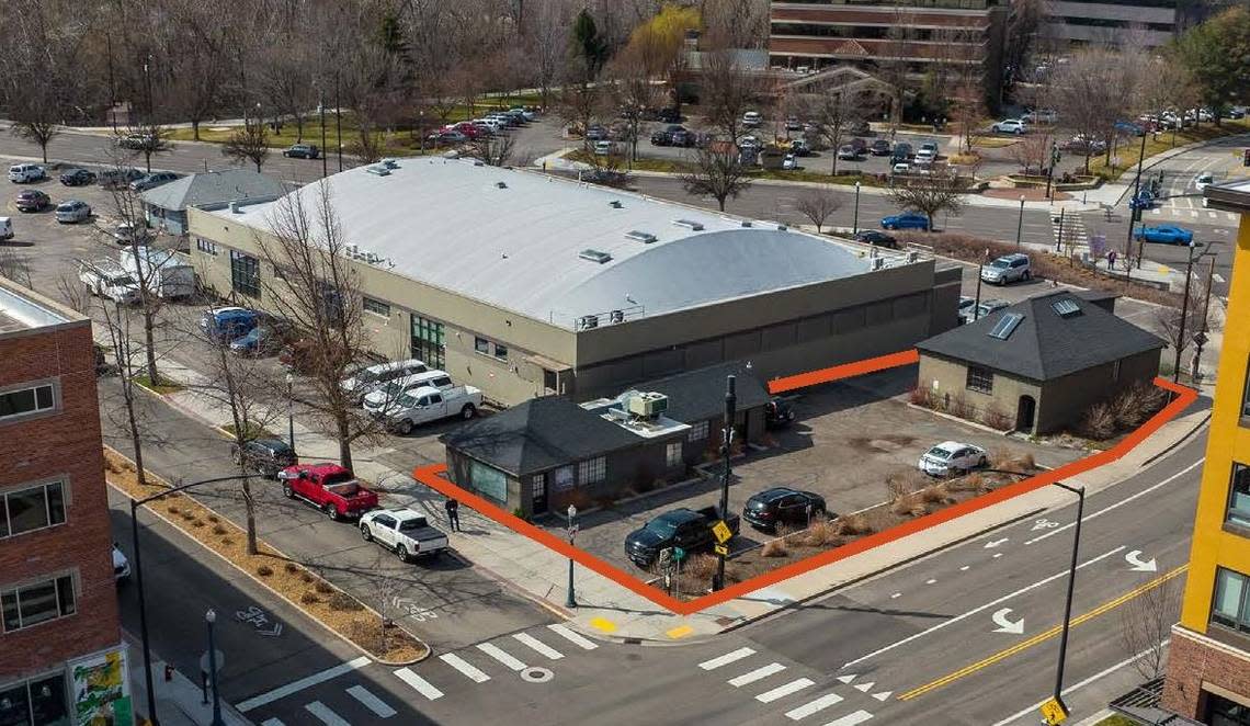 A view to the southwest of the site at 703 S. 8th St. that Boise’s urban renewal district is considering buying. The site includes the two small buildings in the foreground. The large building behind them has been leased by a fish-tracking firm from the city since 2011. This block is on the southwest corner of South 8th and West River streets. Boise’s main library is at far left and The Afton condos at far right.