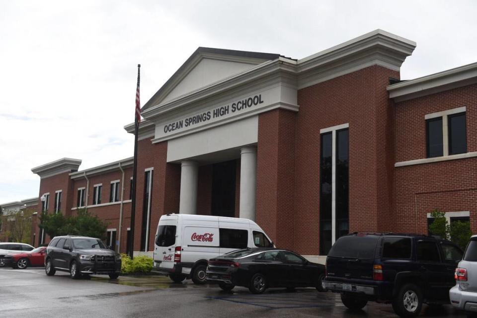 Ocean Springs High School main building, where Kennon Barton was an English teacher. He died early Wednesday in a crash on I-10 in Jackson County.