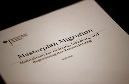FILE PHOTO: Cover sheet of the "Migrant Masterplan", which will be presented to the media by German Interior Minister Horst Seehofer in Berlin, Germany, July 10, 2018. REUTERS/Hannibal Hanschke/File Photo