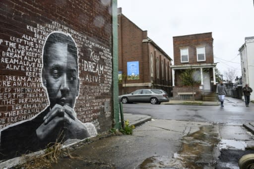 A mural painting in an alley near McElderry Park in Baltimore in April 2019 -- President Donald Trump attacked the US city as an "infested mess"