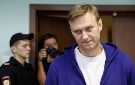 Russian opposition leader Alexei Navalny attends an appeal against his jail for repeatedly violating laws governing the organisation of public meetings and rallies, at Moscow city court in Moscow, Russia October 6, 2017. REUTERS/Maxim Shemetov