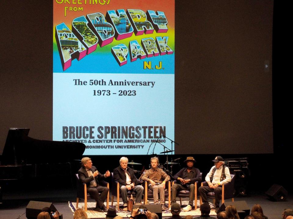 The “The 50th Anniversary: Greetings from Asbury Park, N.J.” symposium took place Saturday, Jan. 7, presented by the Bruce Springsteen Archives and Center for American Music at Monmouth University in West Long Branch. Shown are Bob Santelli (left to right), Mike Appel, Garry Tallent, David Sancious and Vini Lopez.