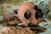 Skulls are seen inside the recently discovered burial site in Minya, Egypt February 24, 2018. REUTERS/Mohamed Abd El Ghany