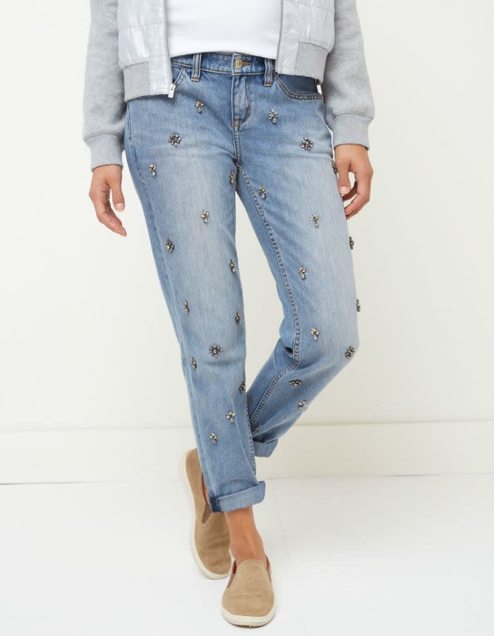 <p>Tommy Bahama Stefana embellished jeans, $148, <a rel="nofollow noopener" href="http://www.tommybahama.com/en/Stefano-Embellished-Boyfriend-Jeans/p/TW112554-872?gclid=CKic-IujjdMCFY6Kswodch0B1Q&mbid=synd_yahoostyle&pup_c=pla&pup_e=1&pup_id=TW112554-872-12&pup_kw=&pup_ptid=264921924646" target="_blank" data-ylk="slk:tommybahama.com;elm:context_link;itc:0;sec:content-canvas" class="link ">tommybahama.com</a></p>