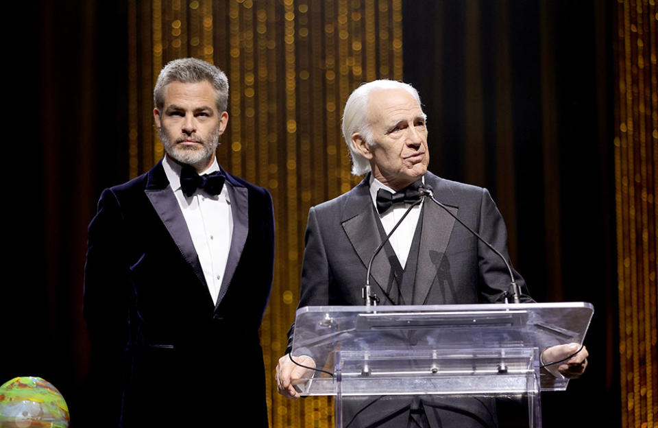 (L-R) Chris Pine and Robert Pine host the 2022 Children’s Hospital Los Angeles Gala at the Barker Hangar on October 08, 2022 in Santa Monica, California.