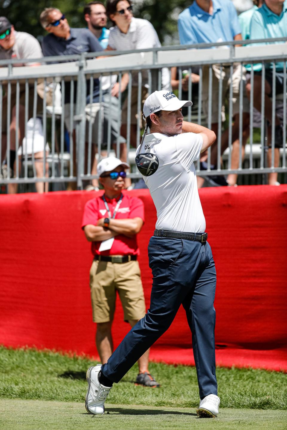 Patrick Cantlay tees for the sixth hole during Round 2 of the Rocket Mortgage Classic at the Detroit Golf Club in Detroit on Friday, July 29, 2022.