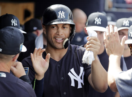 Be scared: Giancarlo Stanton is playing for the Yankees now. (AP)