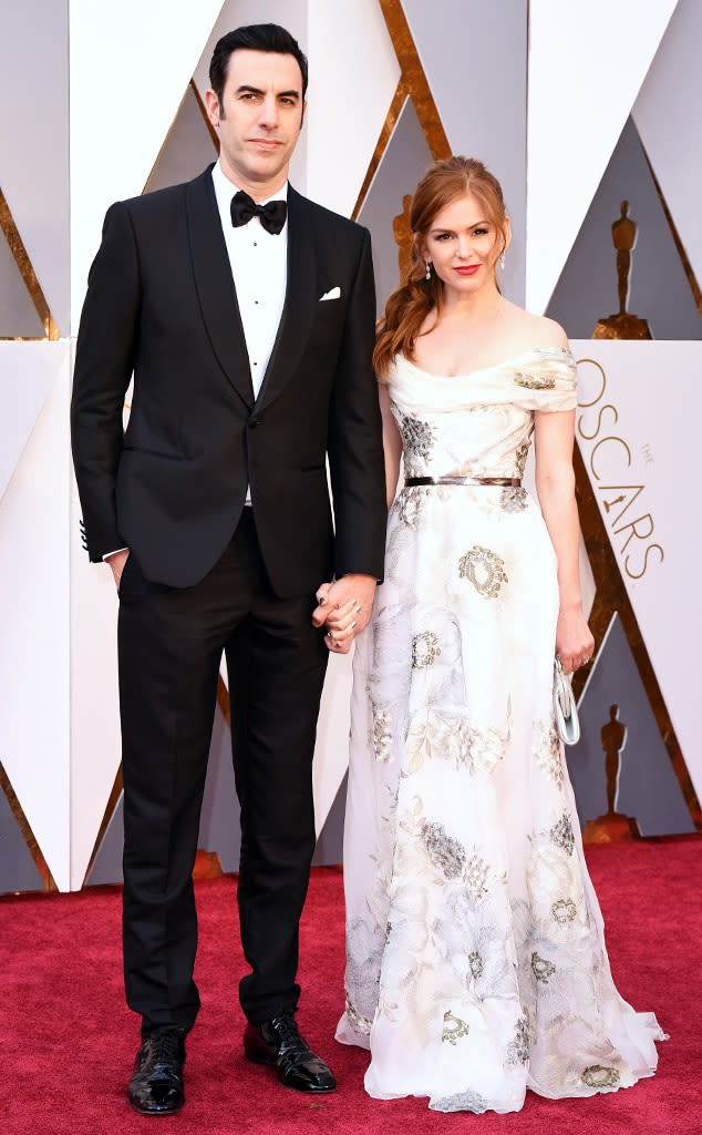 2016 Oscars, Academy Awards, Arrivals, Sacha Baron Cohen, Isla Fisher, Couples