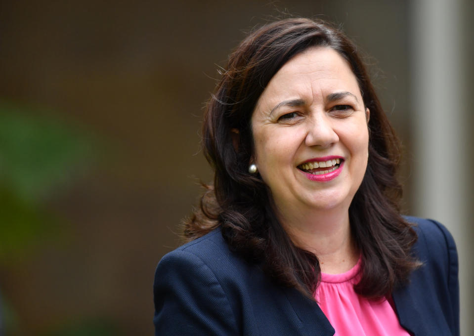 Queensland Premier Annastacia Palaszczuk is seen during a press conference at Queensland Parliament House in Brisbane.