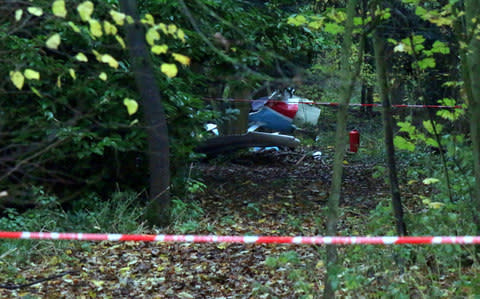 Wreckage of one of the aircraft which fell to earth after a mid-air collision near Waddesdon Manor, in Bucks - Credit: UKNIP