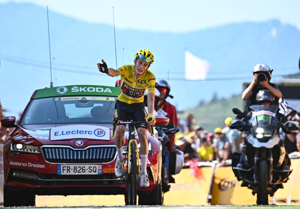 Jonas Vingegaard en route to stage 18 victory at Hautacam (AFP via Getty Images)