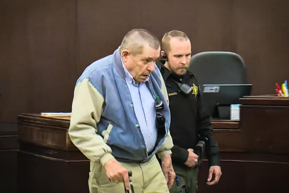 Andrew Lester, 84, appeared briefly before a circuit court judge in Clay County, Mo., on April 19, 2023. (KMBC via AP, Pool)