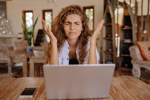  Woman frustrated at laptop.  Yan Krukov via Pexels 