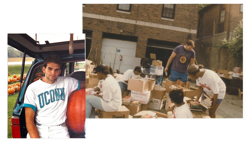 Left: Fetterman during his M.B.A. studies at the University of Connecticut; Right: Fetterman doing service work in the 1990s<span class="copyright">Courtesy Sen. John Fetterman</span>