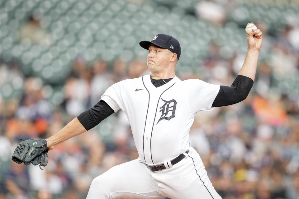 Tarik Skubal of the Detroit Tigers delivers a pitch against the Chicago White Sox during the top of the first inning at Comerica Park on Sept. 9, 2023, in Detroit, Michigan.