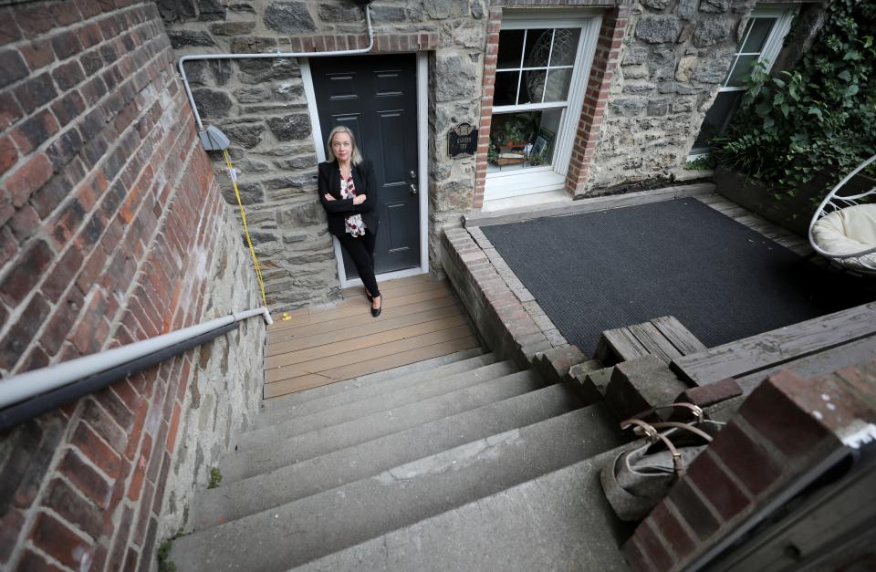 Westchester County Legislator Catherine Parker, is pictured at The Highlands at Rye Apartments in Rye, July 5, 2022. The lower level apartments were flooded during Hurricane Ida in September. Legislator Parker authored the flood history disclosure law that requires landlords to let tenants know about any history of flooding before they sign a lease.