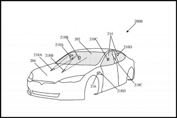 Tesla’s patent for bonnet-mounted lasers (USPTO)