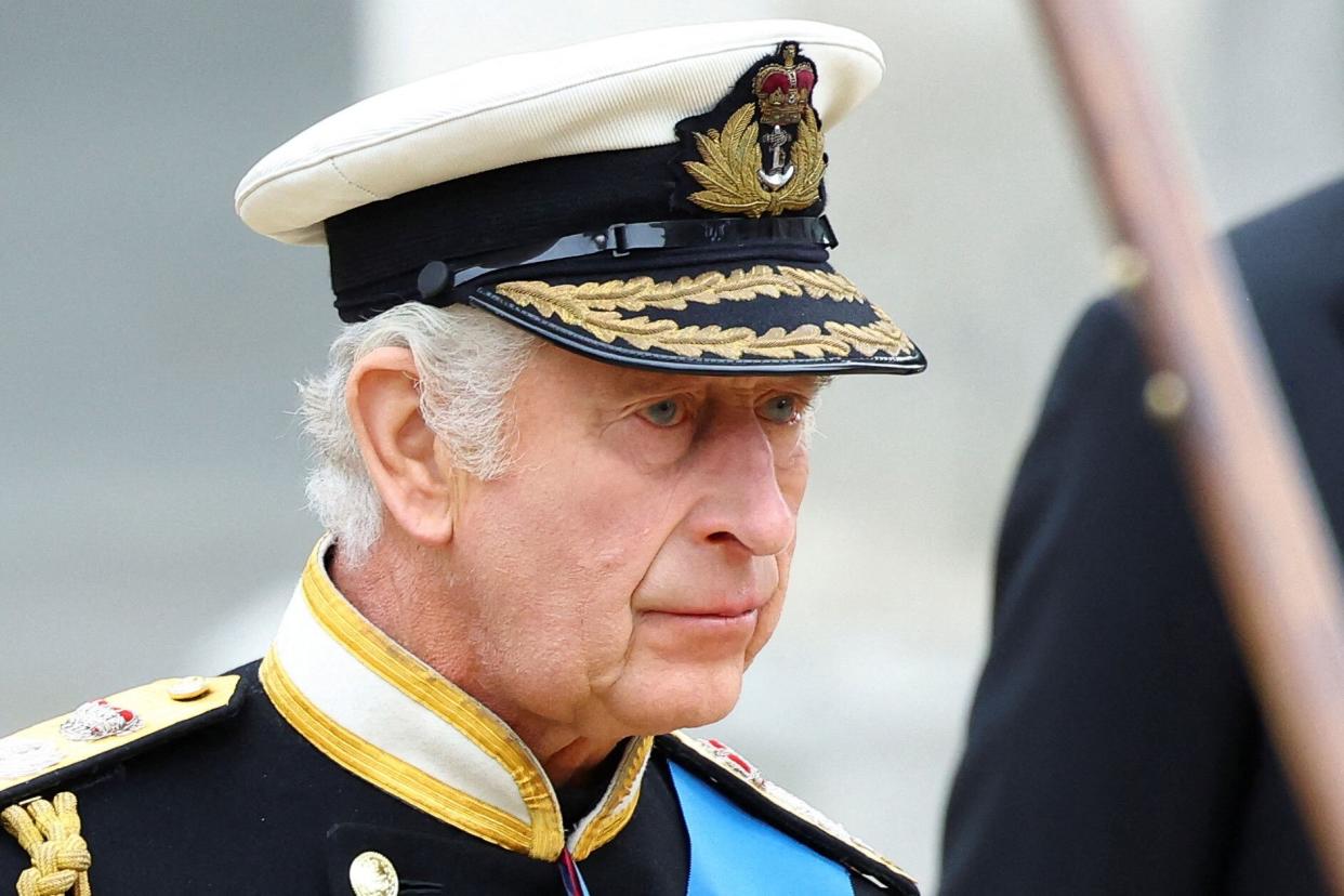 Britain's King Charles attends the state funeral and burial of Britain's Queen Elizabeth, in London, Britain, September 19, 2022. (Photo by HANNAH MCKAY / POOL / AFP) (Photo by HANNAH MCKAY/POOL/AFP via Getty Images)