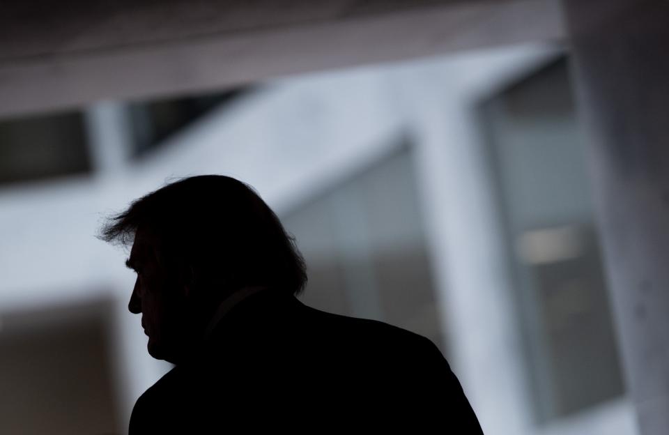 President Donald Trump leaves a Capitol Hill news conference on May 19, 2020.