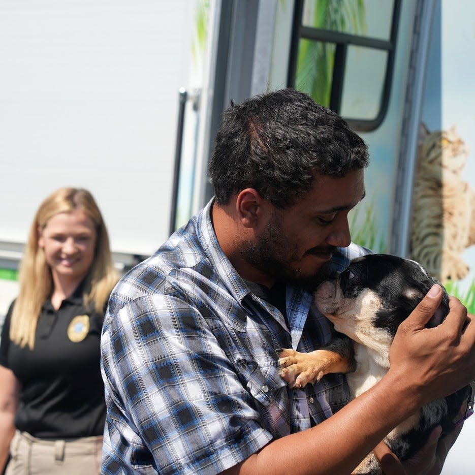 Ariel meets her new owner, Deputy Juston Schramm.