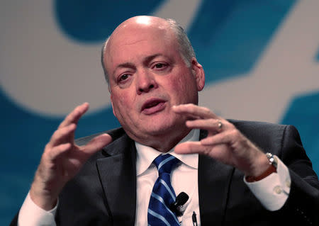 Newly named Ford Motor Company president and CEO James Hackett answers questions from the media during a press conference at Ford Motor World Headquarters in Dearborn, Michigan, U.S., May 22, 2017. REUTERS/Rebecca Cook