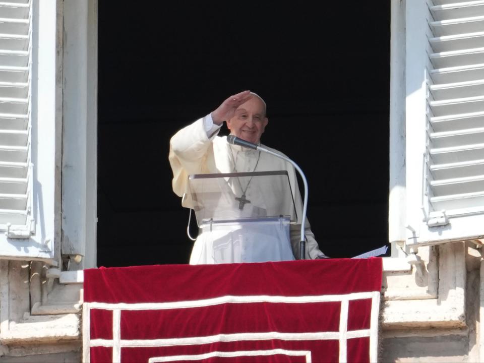 Pope Francis at his window overlooking St. Peter’s Square (Andrew Medichini/AP)