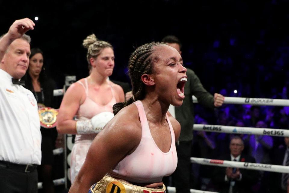 Jonas celebrates a win over Marie-Eve Dicaire in November 2022 (Getty Images)