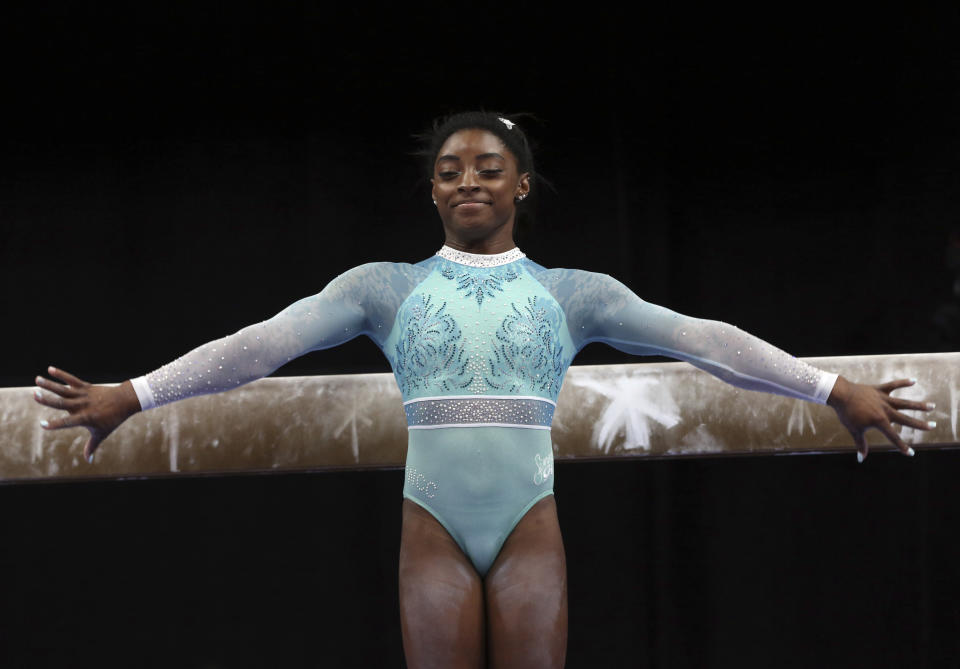 Simone Biles is back, and she has a message for the survivors of Larry Nassar’s sexual abuse. (AP Photo)