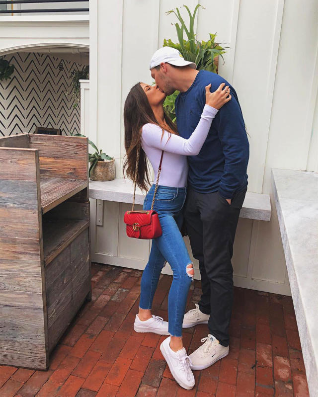 Josh Allen's girlfriend, Brittany Williams, kisses QB before Bills game