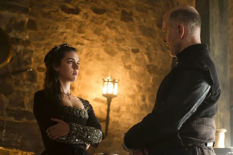 Adelaide Kane as Mary, Queen of Scots and Stewart Arnott as The Earl (Credit: Ben Mark Holzberg/The CW)