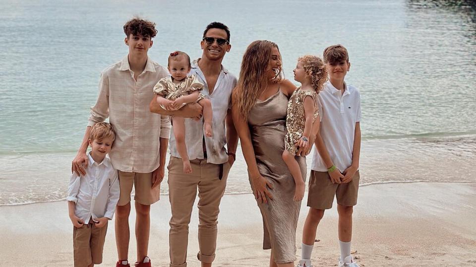 Stacey Solomon on the beach with her family