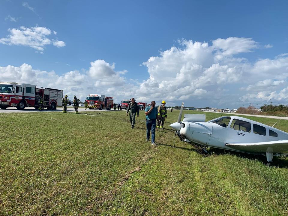 Brevard County Fire Rescue engines responded to an aircraft emergency at Merritt Island Airport. The two people aboard the aircraft were not injured