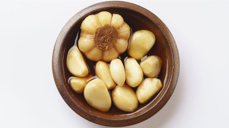 bowl of fermented garlic
