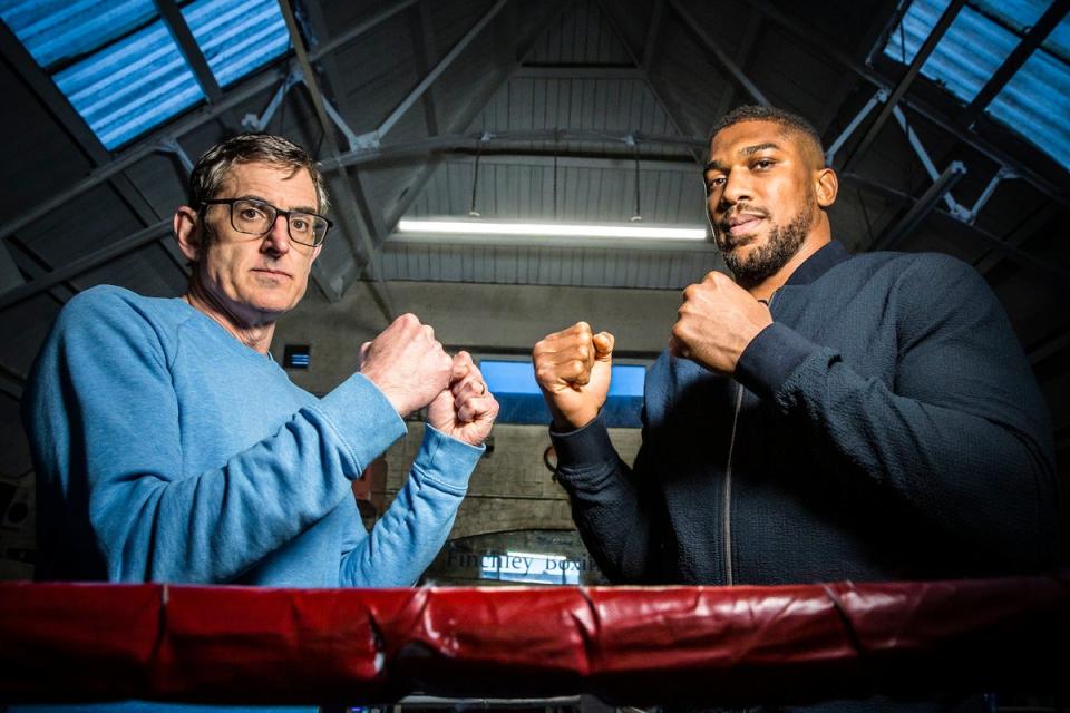 Theroux, left, and Joshua at Finchley & District Amateur Boxing Club (BBC/Mindhouse Productions/Ryan McNamara)