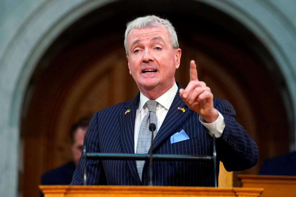 Gov. Phil Murphy delivers the budget address in the assembly chambers of the New Jersey Statehouse on Tuesday, Feb. 28, 2023.