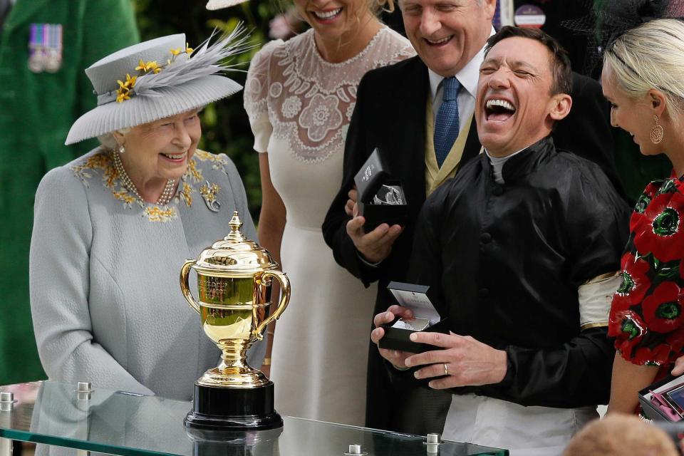 Frankie Dettori celebrates with The Queen after partnering Stradivarius to his second Gold Cup at Royal Ascot in 2019