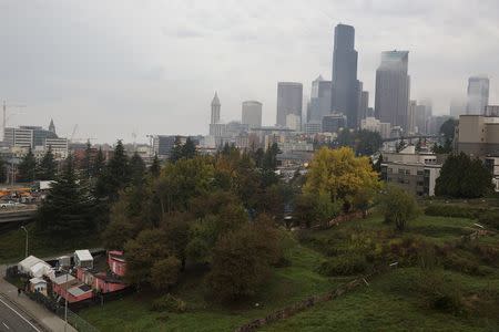 A general view is seen of the unsanctioned homeless tent encampment Nickelsville in Seattle, Washington October 8, 2015. REUTERS/Shannon Stapleton