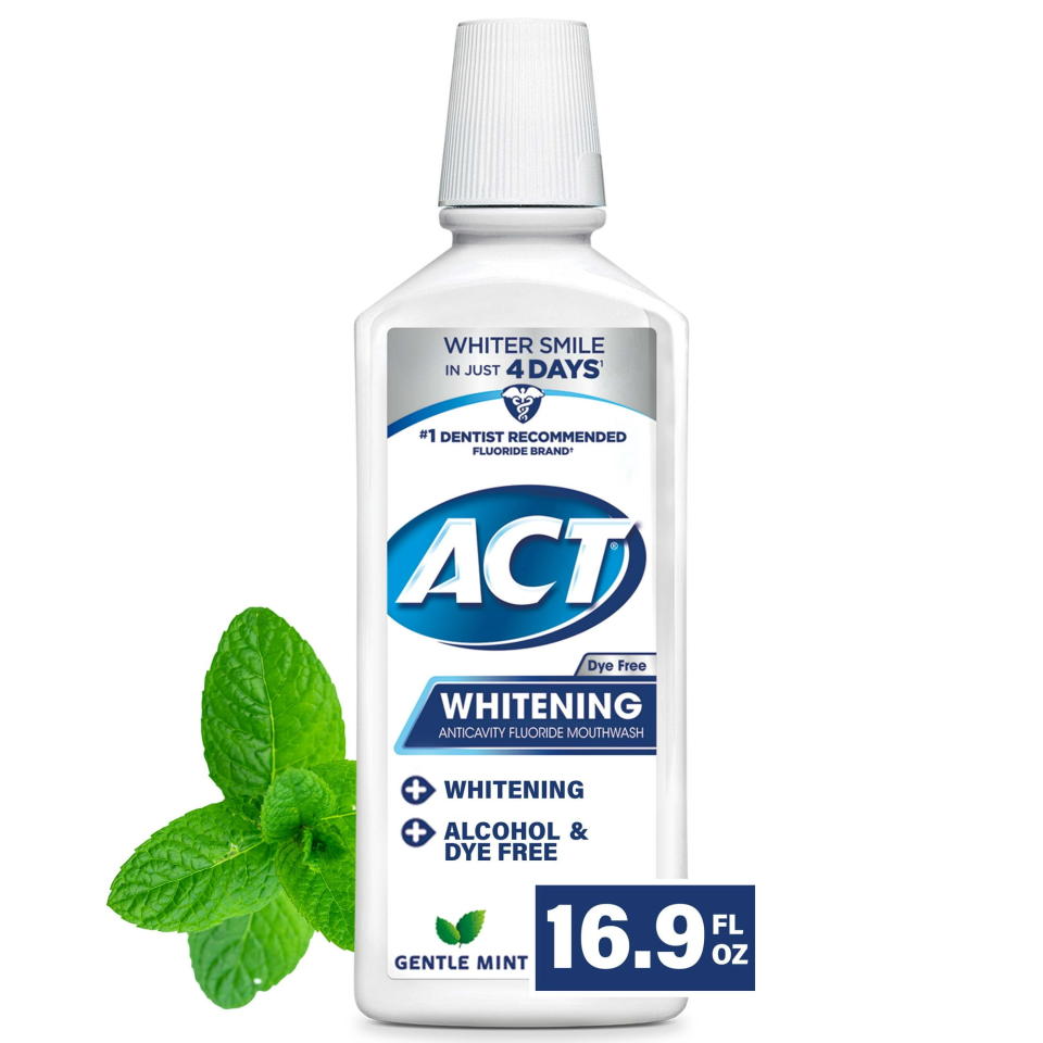 ACT Whitening Anticavity Fluoride Mouthwash for teeth whitening for sensitive teeth.