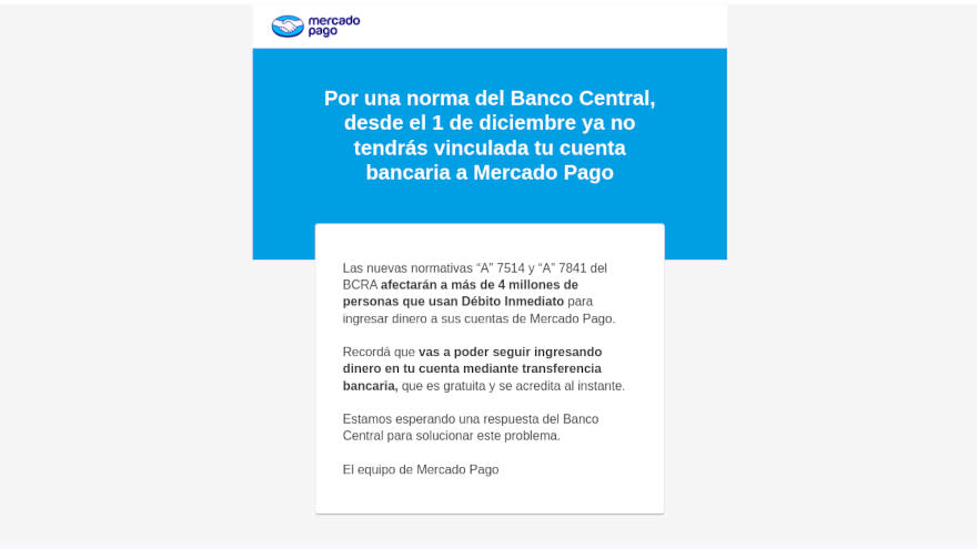 Mercado Pago lanzó un mensaje a sus usuarios contra el Banco Central