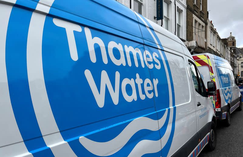 FILE PHOTO: Thames Water vans are parked as repair and maintenance work takes place, in London