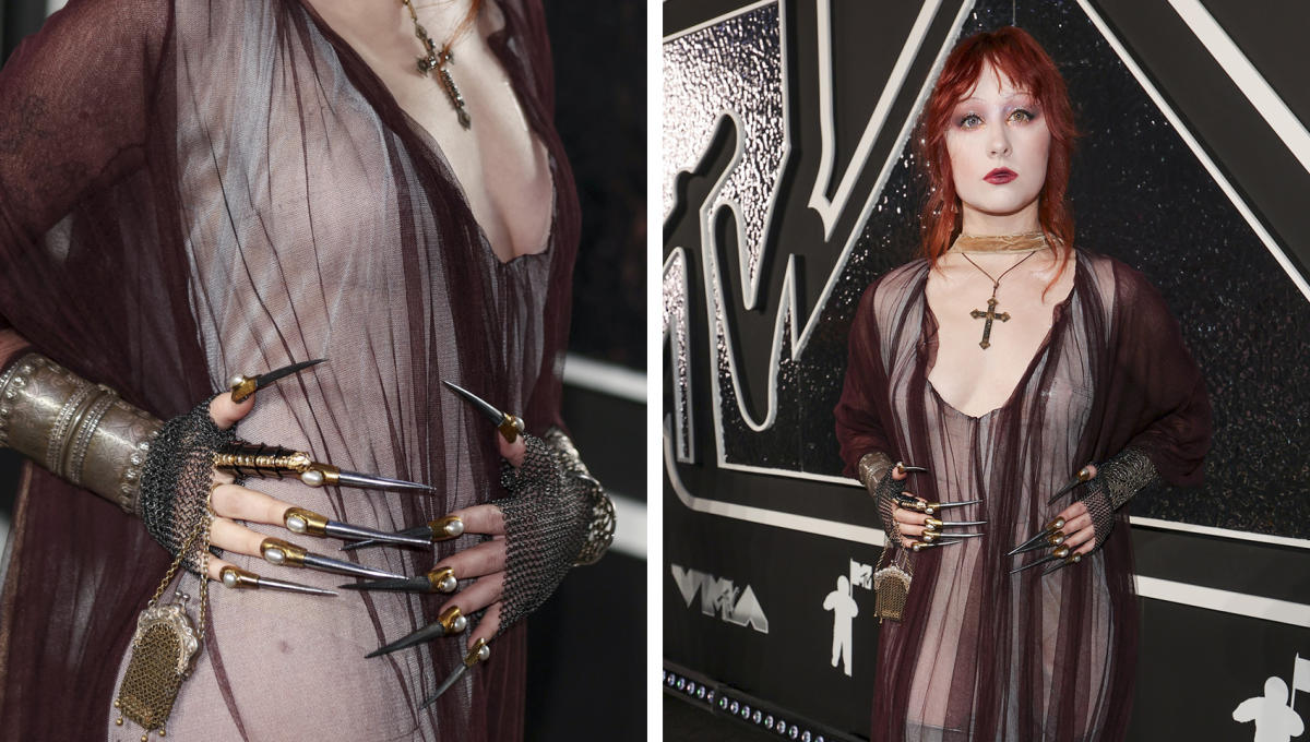 Chappell Roan channels her inner witch in a see-through gothic dress and metal nails on the 2024 MTV VMAs red carpet