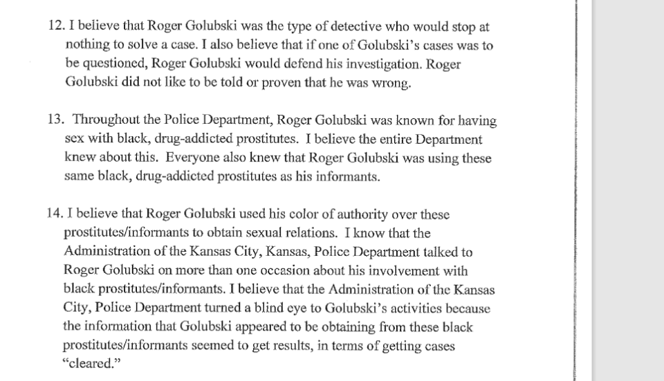In this affidavit signed in September 2015, retired Kansas City, Kansas, Detective Timothy Maskil details alleged wrongdoing by his then-colleague Roger Golubski.