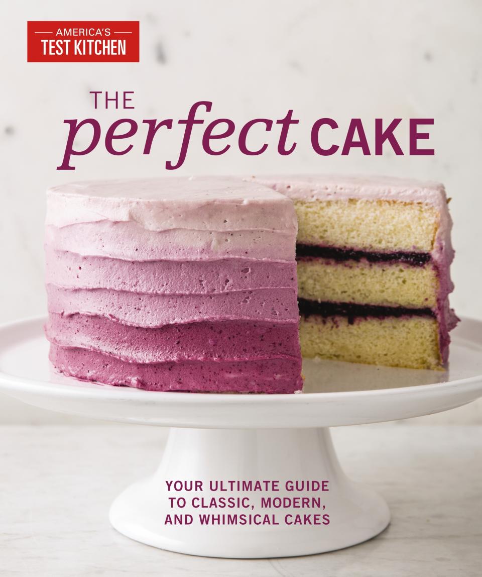 This image provided by America's Test Kitchen in December 2018 shows the cover for the cookbook "Perfect Cake." It includes a recipe for Flourless Chocolate Cake. (America's Test Kitchen via AP)