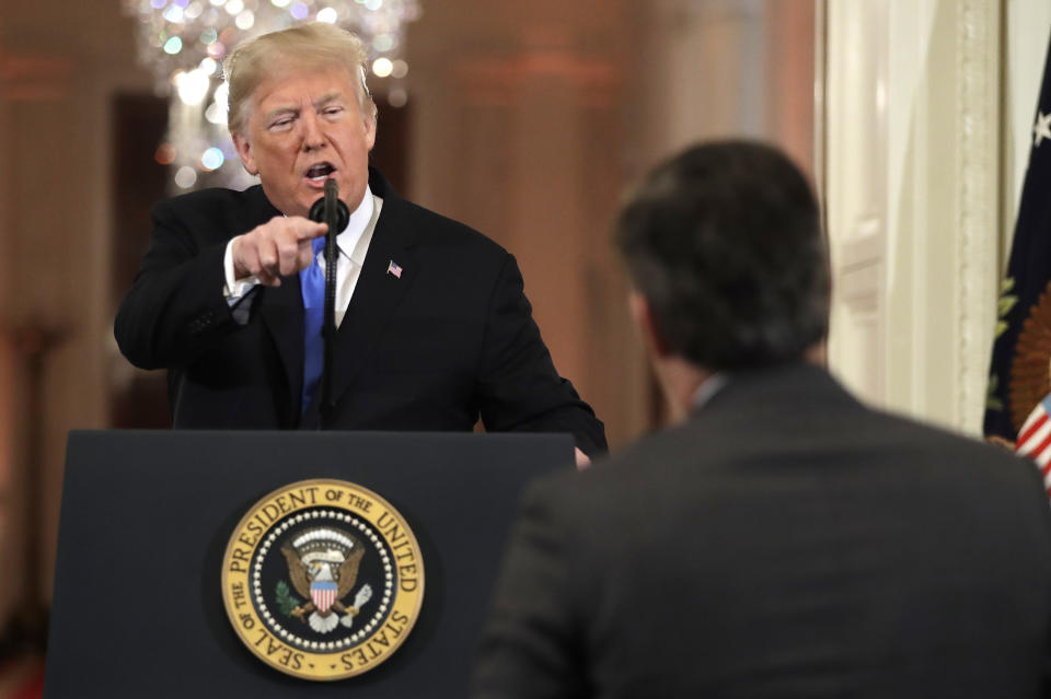El presidente Donald Trump ofrece una conferencia de prensa en la Casa Blanca, en Washington, el miércoles 7 de noviembre del 2018. (AP Foto/Evan Vucci)