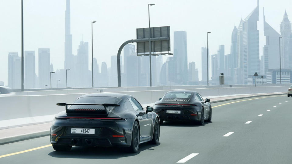 The Porsche 911 hybrid undergoing testing in Dubai